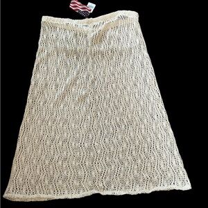 NOS Cal Style Y2K Cream Sheer Net Crochet Boho Hippie Indie Mermaid Midi Skirt